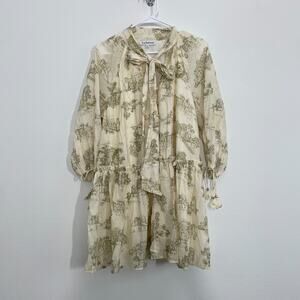 En Saison Dress Women XS Yellow European Landscape Print Shirt Drop Waist